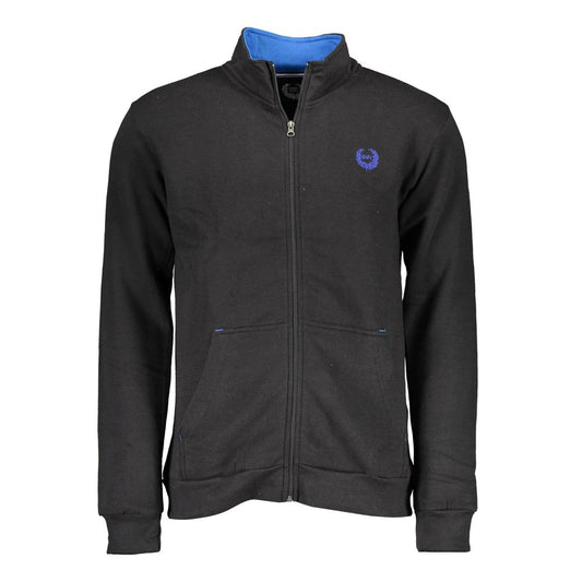 Gianmarco Venturi Black Polyester Men's Sweatshirt with blue accents and zipped front for a stylish and comfortable look