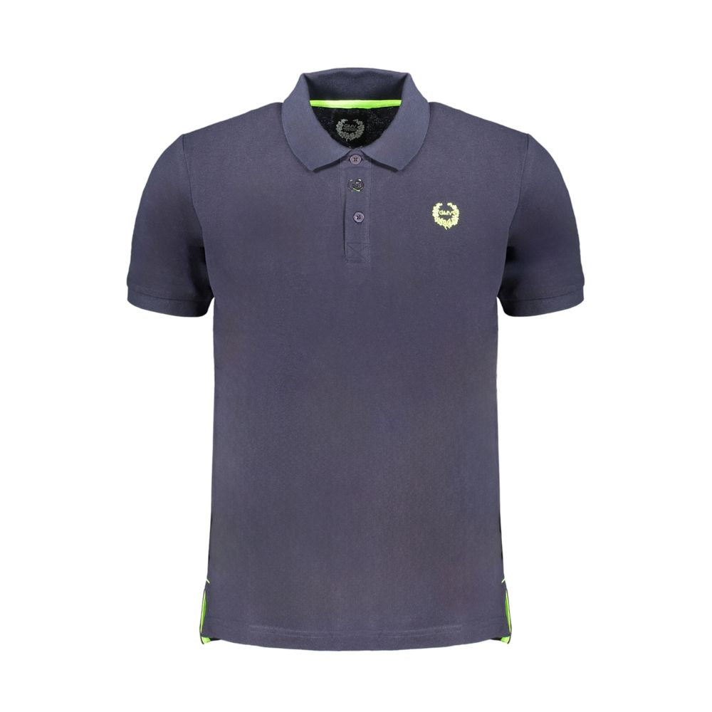 Gianmarco Venturi Blue Cotton Polo Shirt with short sleeves, 3 buttons, and contrast embroidery logo.