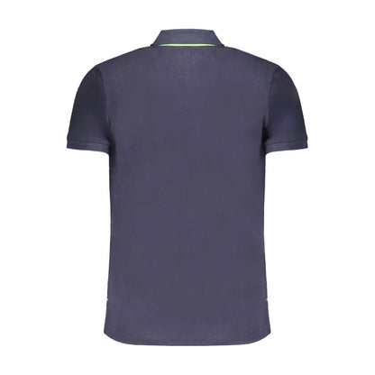 Gianmarco Venturi Blue Cotton Polo Shirt with short sleeves, 3 buttons, contrast embroidery, and logo, back view.