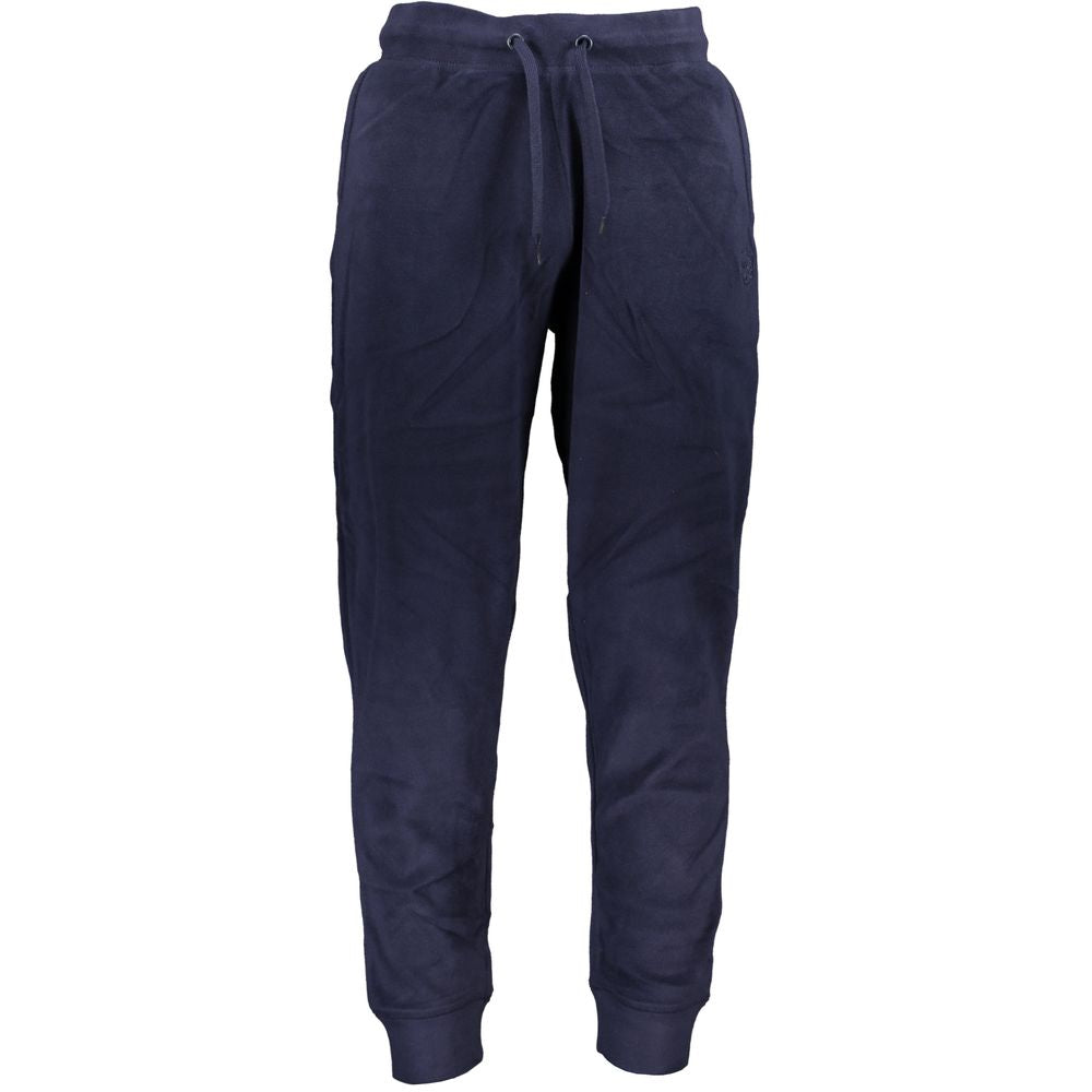 Gianmarco Venturi Blue Polyester Pant, fleece sports trousers with elastic waist, lace, pockets, ankle cuffs, embroidery, logo