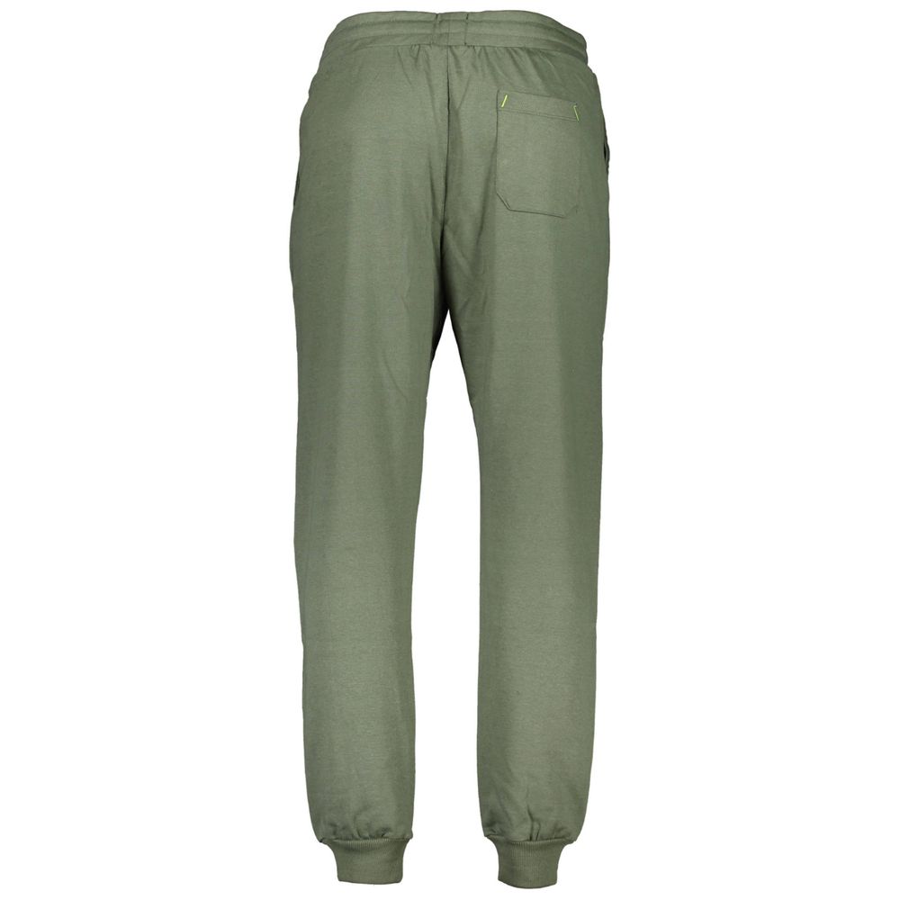 Back view of Gianmarco Venturi Green Cotton Pant with elastic waist, laces, 3 pockets, and ankle cuff.