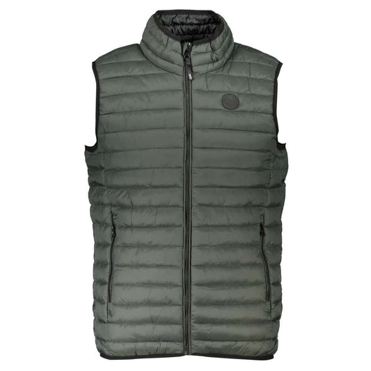 Gianmarco Venturi Green Polyamide Sleeveless Jacket with logo, 2 pockets, and zipper.