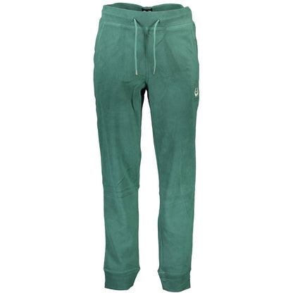 Gianmarco Venturi Green Polyester Pant with elastic waistband, ankle cuffs, embroidery, and logo, featuring sports trousers design.