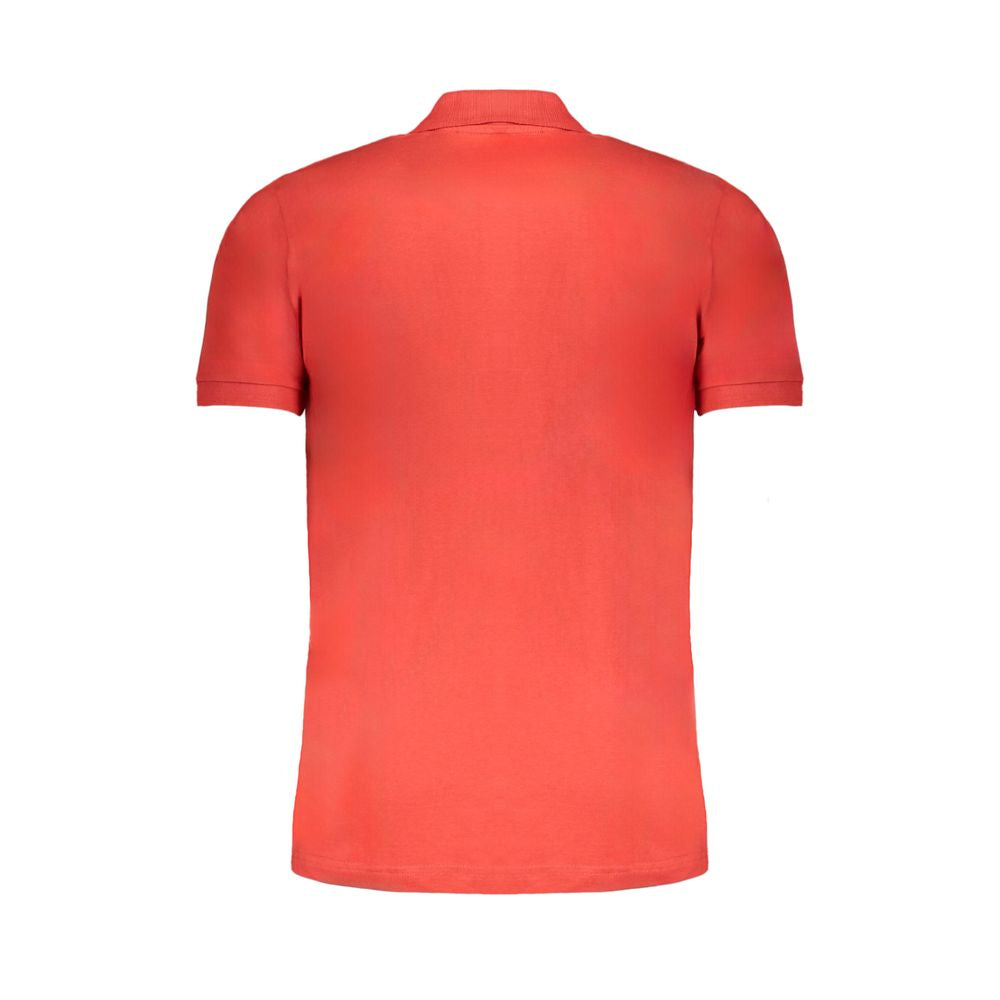 Back view of Gianmarco Venturi Red Cotton Polo Shirt with short sleeves and contrast embroidery