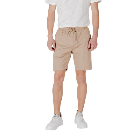 Gianni Lupo Beige Cotton Bermuda Shorts with elastic waistband and drawstring, perfect for summer style and comfort.
