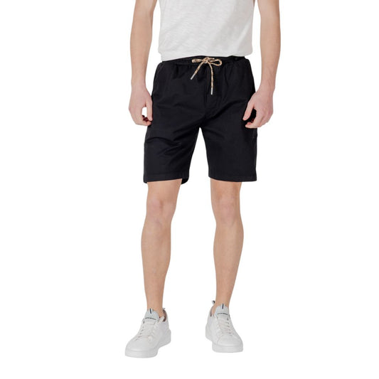 Gianni Lupo Black Cotton Bermuda Shorts on a model showcasing elastic waistband and casual fit.