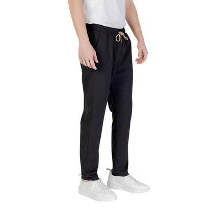 Gianni Lupo Black Polyester Casual Pants with elastic waistband and drawstring shown on model