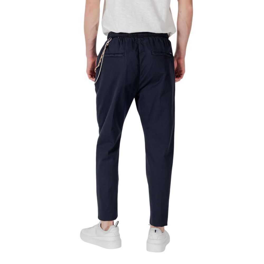 Back view of Gianni Lupo Blue Cotton Casual Pants with elastic waistband and ankle-length design, perfect for modern, urban style.