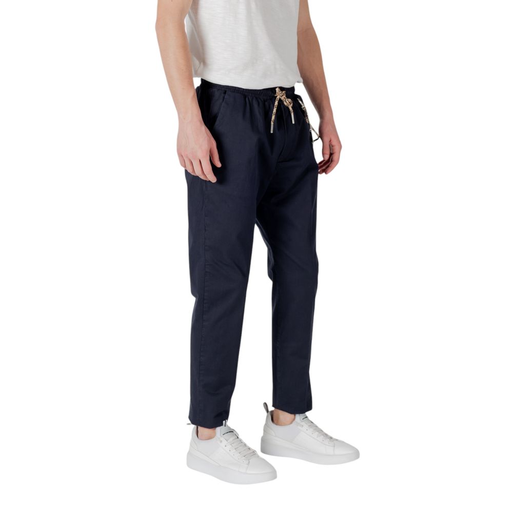 Gianni Lupo Blue Cotton Casual Pants with drawstring and ankle-length cut.