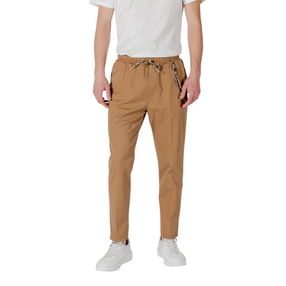 Gianni Lupo Brown Cotton Casual Pants with elastic waistband and drawstring, urban style