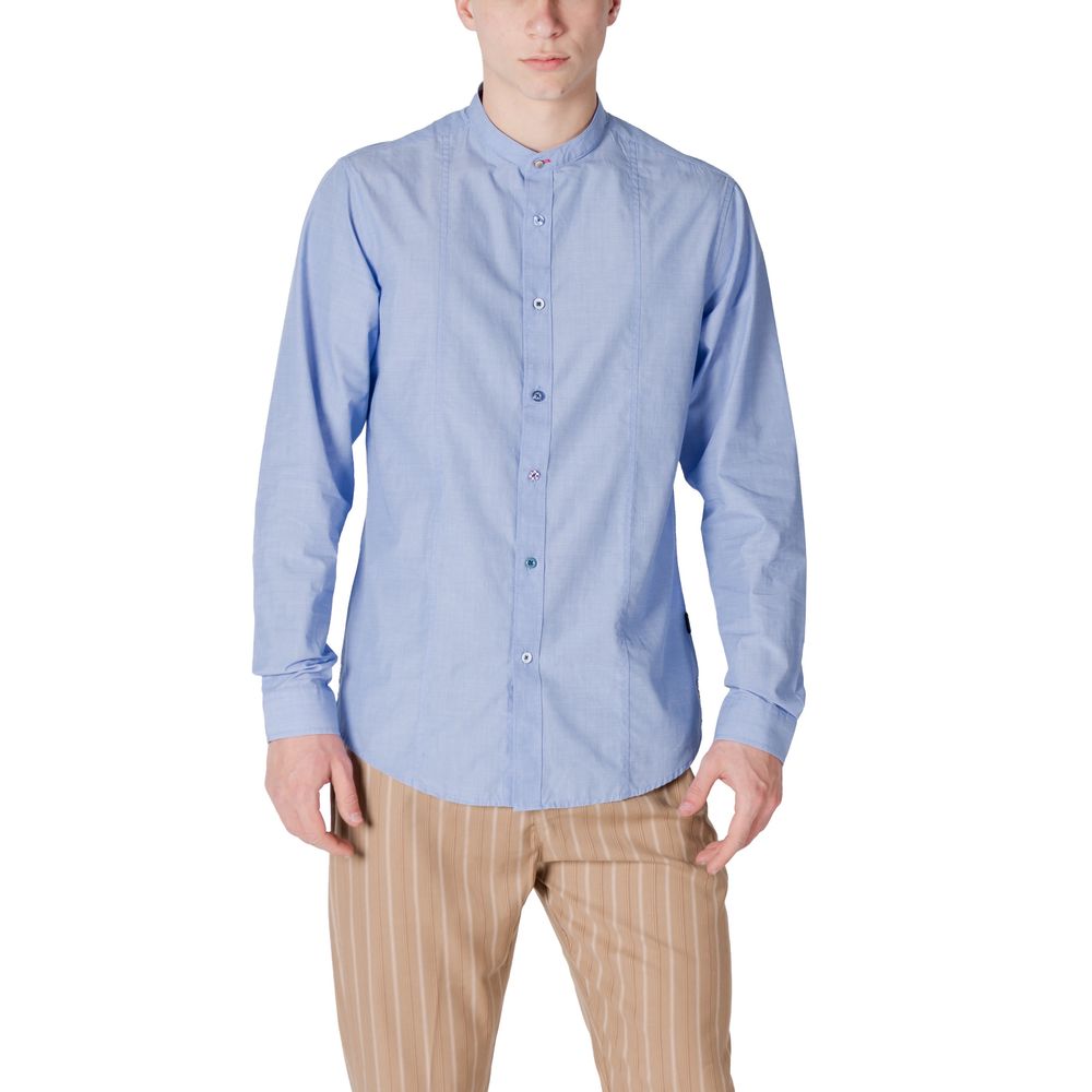 Gianni Lupo Light Blue Cotton Shirt, long-sleeve, elegant design, 60% cotton, breathable, versatile for work or leisure wear.