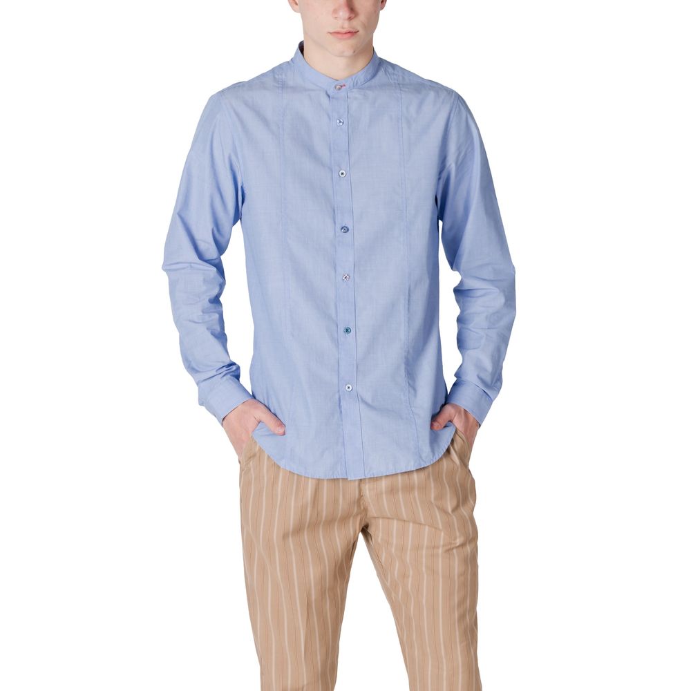 Gianni Lupo Light Blue Cotton Shirt with long sleeves, ideal for versatile wear, offering comfort and style for men in a sophisticated design.