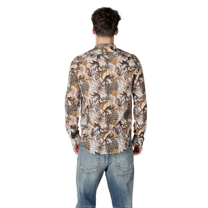 Back view of Gianni Lupo White Cotton Pattern Shirt with botanical and animal motifs