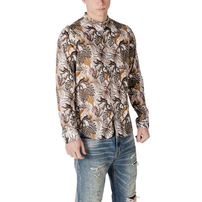 Gianni Lupo White Cotton Pattern Shirt with botanical and animal motifs