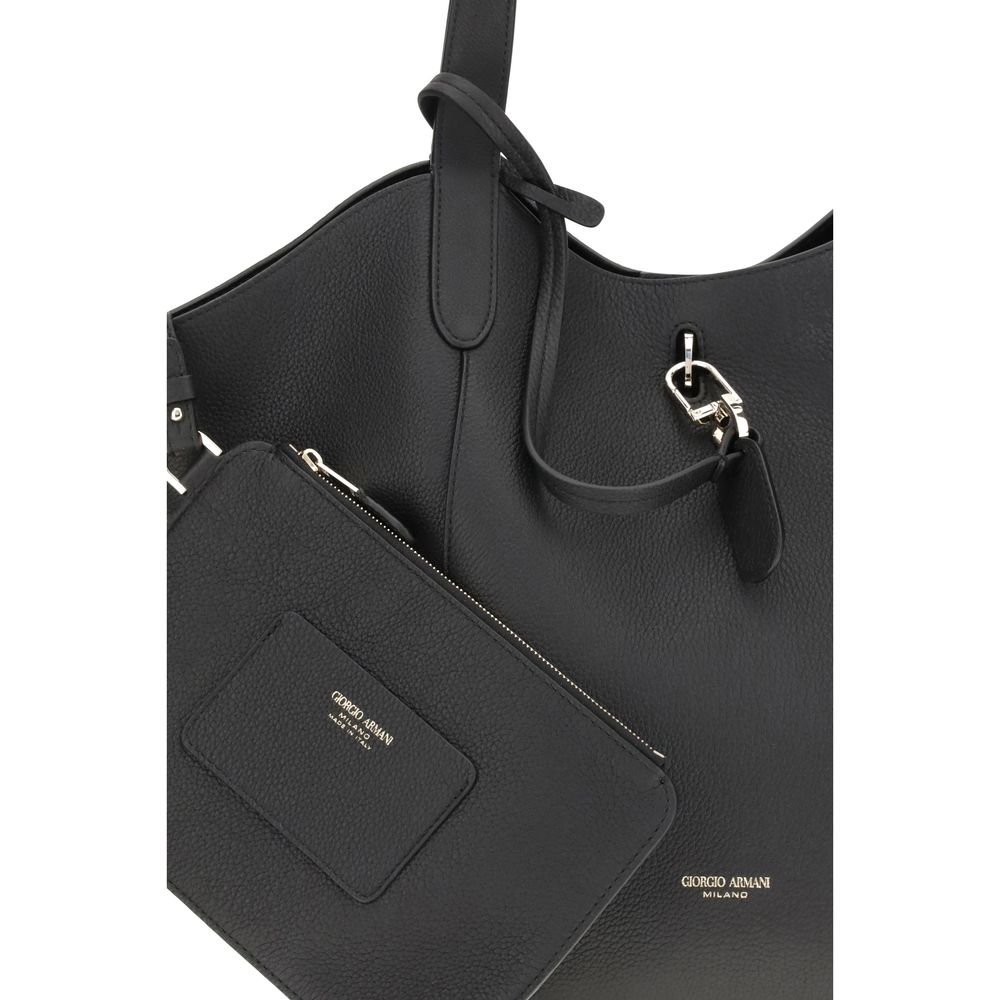 Giorgio Armani Black Calf Leather Bos Taurus Handbag with metal ring and removable clutch