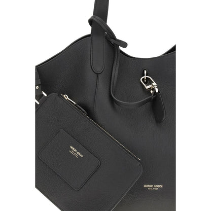 Giorgio Armani Black Calf Leather Bos Taurus Handbag with metal ring and removable clutch
