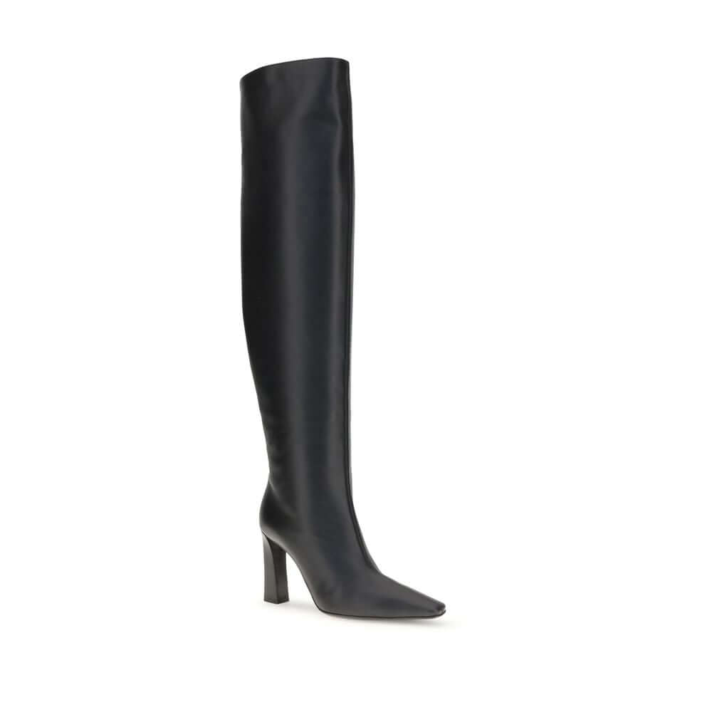 Giuseppe Zanotti Black Leather Over The Knee boots featuring almond toe and squared heel