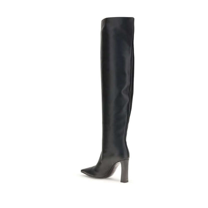 Giuseppe Zanotti Black Leather Over The Knee boots with almond toe and squared heel, elegant and bold accessory.