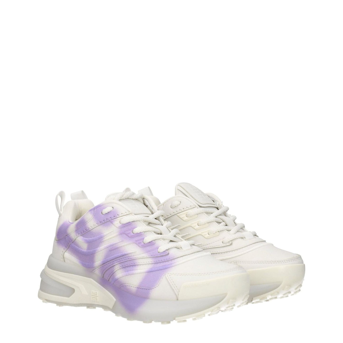 Givenchy Beige Leather Low Top Sneakers with lilac side detail, lace-up closure, and rubber sole. Casual style with 4.5 cm mid heels.
