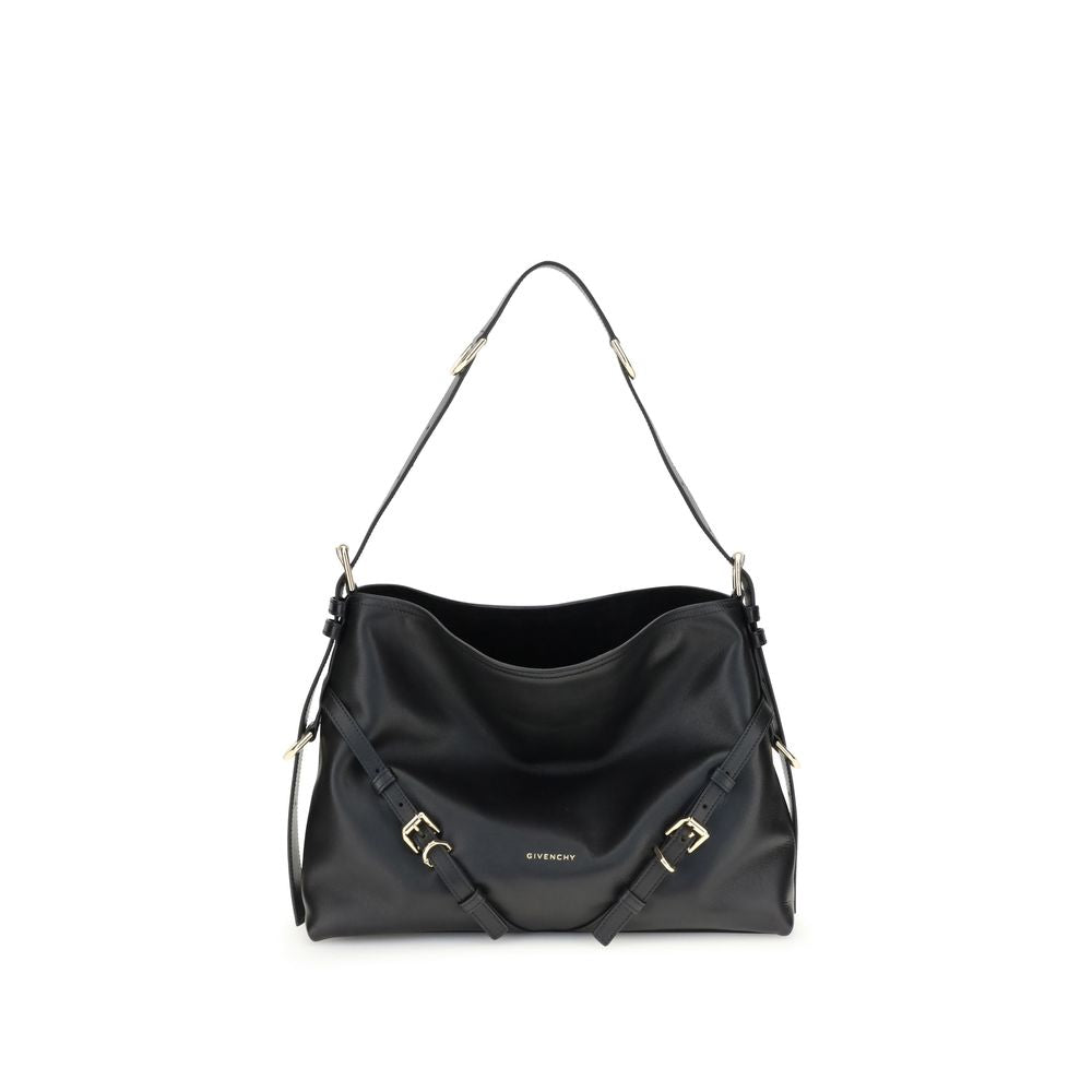 Givenchy Black Calf Leather Bos Taurus Shoulder Bag with adjustable strap and gold-tone details.