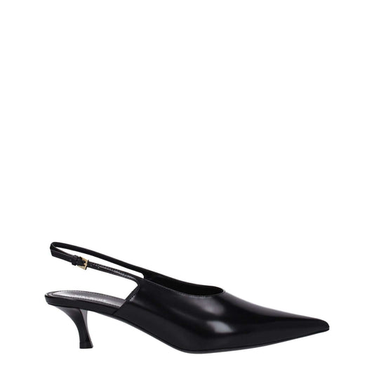 Givenchy Black Leather Mid Heel Pumps with buckle closure and pointy toe, style code F78564, 5.5 cm heel, high-quality leather sole.