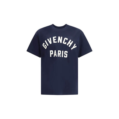 Givenchy Blue Cotton T-Shirt with logo, ribbed crew neck, crafted from soft 100% cotton, displaying elegance and style for AW25 season.