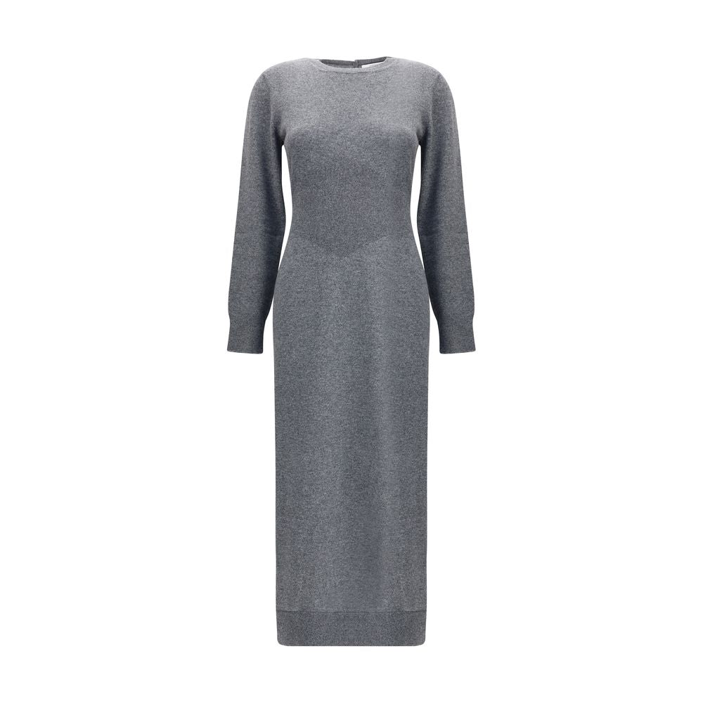 Givenchy Gray Cashmere Casual Dress with long sleeves, round neckline, and side slit for elegant, refined style.
