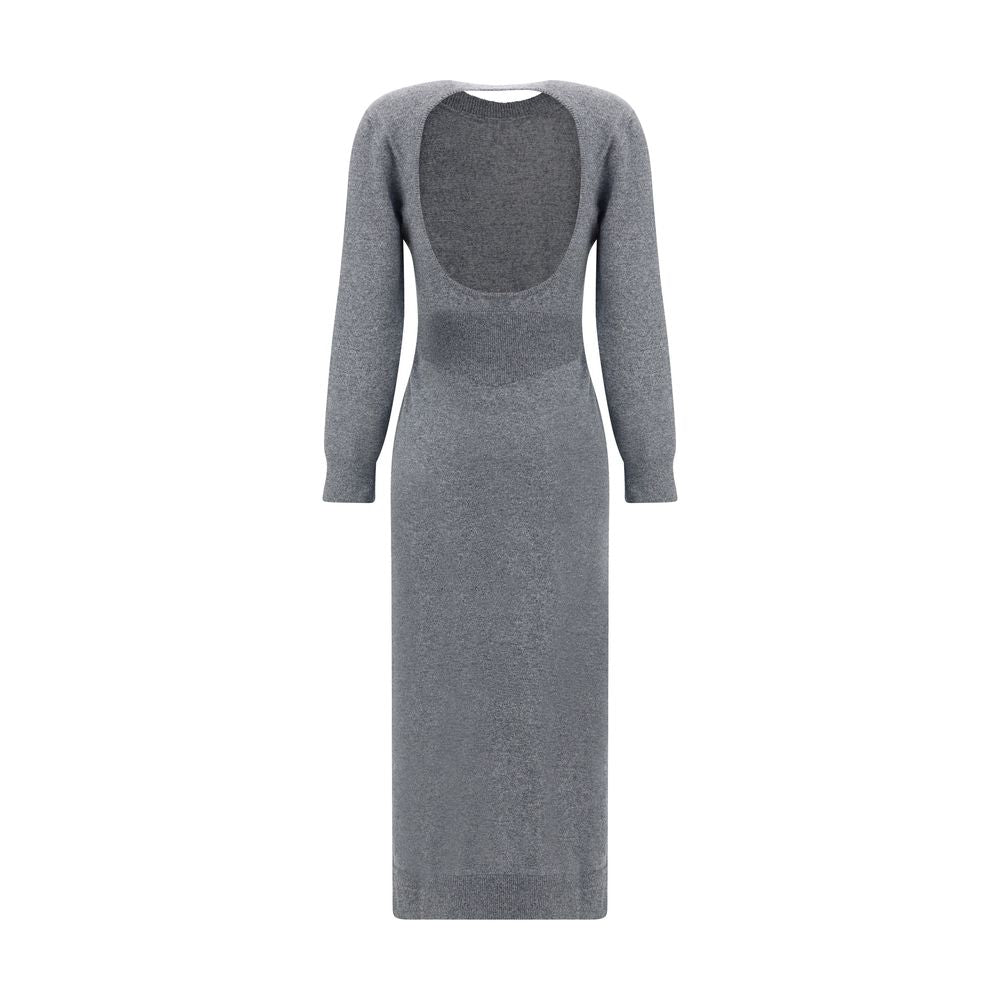 Givenchy Gray Cashmere Casual Dress featuring long sleeves, round neckline, and deep back slit for elegant and sophisticated style.