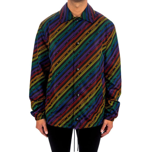 Front view of Givenchy Rainbow Chain Nylon Jacket with elasticated cuffs and logo design for men.