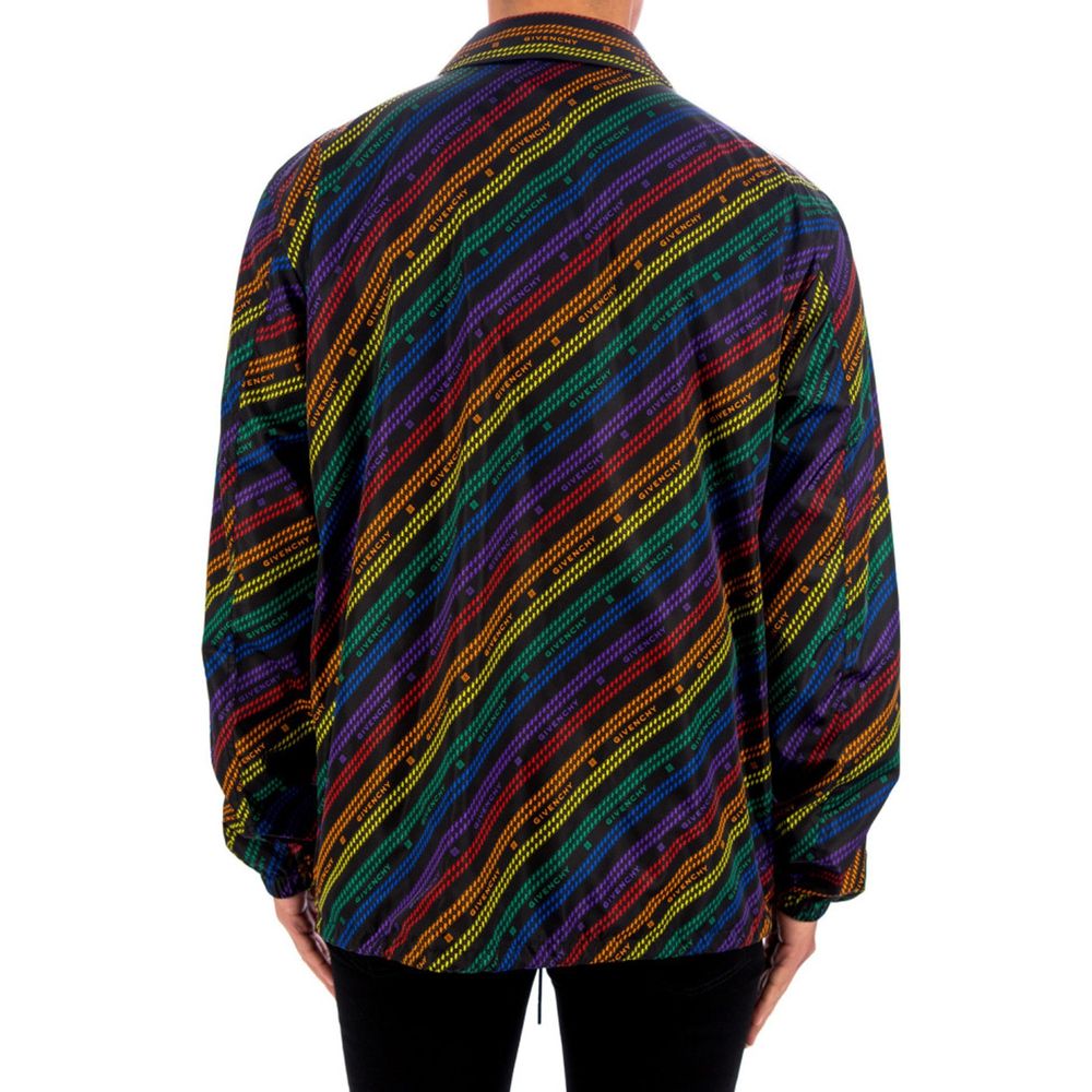 Back view of Givenchy Rainbow Chain Nylon Jacket with colorful stripes and elasticated cuffs.