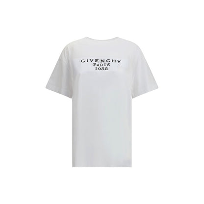 Alt Tag: Givenchy White Cotton T-Shirt with angled logo and ribbed crew neck, combining contemporary style with comfort for AW25 collection.