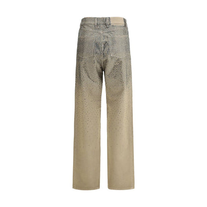 Golden Goose Bicolor Cotton Straight-Leg Jeans with rhinestones, back view showcasing five-pocket style and belt loops.