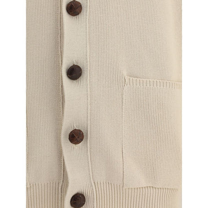 Golden Goose Cream Cotton Cardigan with front button closure and patch pocket.