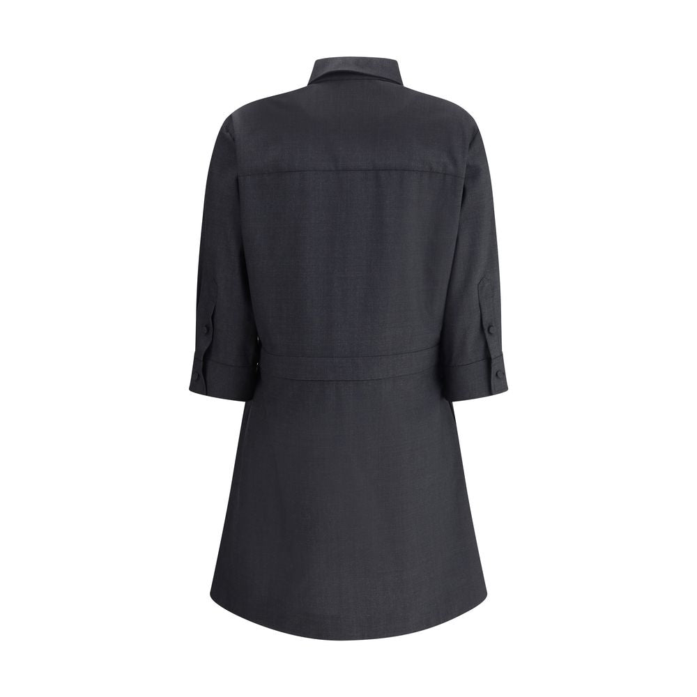 Gucci Gray Wool Casual Dress - back view of elegant chemisier design with classic collar and three-quarter buttoned sleeves.