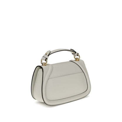 Gucci White Calf Leather Bos Taurus Handbag with tonal leather GG applique and adjustable strap.