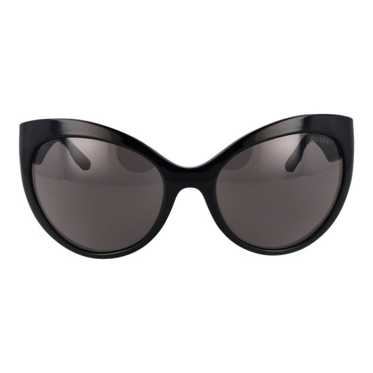 Guess Black Women Sunglass with black full-rim cat eye frame, gradient lenses, 100% UVA & UVB protection, includes branded case and chain.