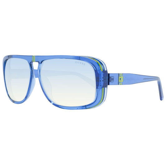 Guess Blue Men Sunglass with blue plastic full-rim aviator frame and mirrored gradient lenses, offering 100% UVA & UVB protection.