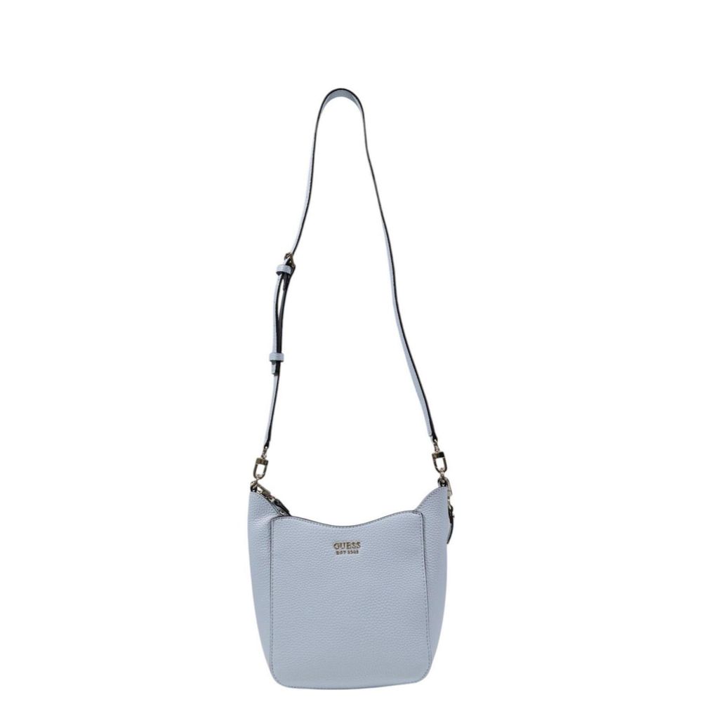 Guess Blue Polyethylene Handbag with adjustable strap and pebbled texture, elegant bucket design for a stylish look.