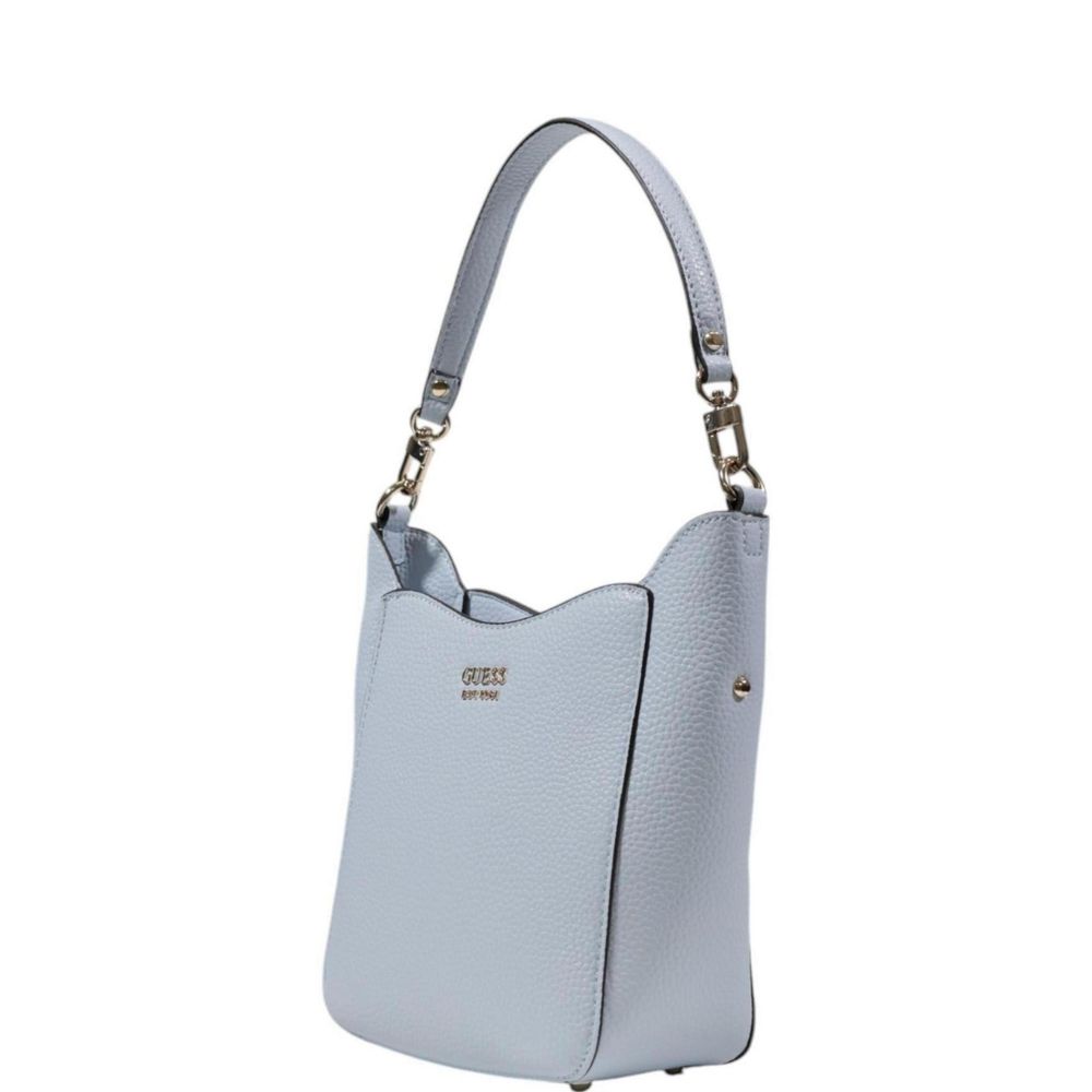 Guess Blue Polyethylene Handbag with pebbled texture and adjustable shoulder strap, perfect small women’s accessory for modern elegance.
