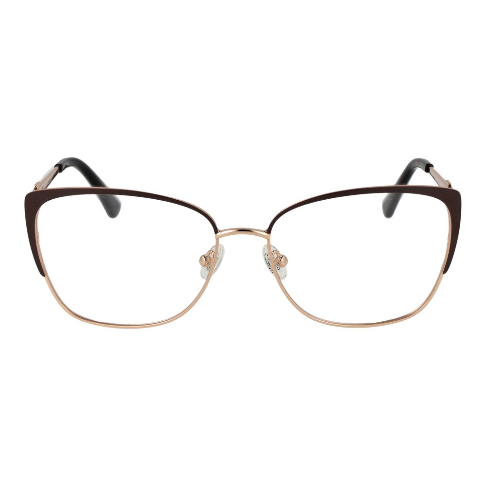 Guess Brown Metal Glasses (Frames) for women, full-rim butterfly style with demo plastic lenses and spring hinge, includes branded case.