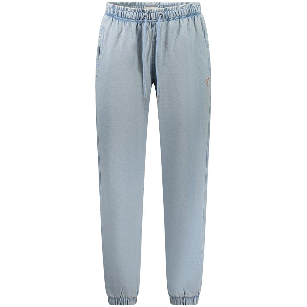 Guess Jeans Azzurro Cotton Men's Track Pant in light blue, featuring an elastic waistband and stylish fit for casual comfort and modern style.