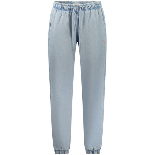 Guess Jeans Azzurro Cotton Men's Track Pant in light blue, featuring an elastic waistband and stylish fit for casual comfort and modern style.