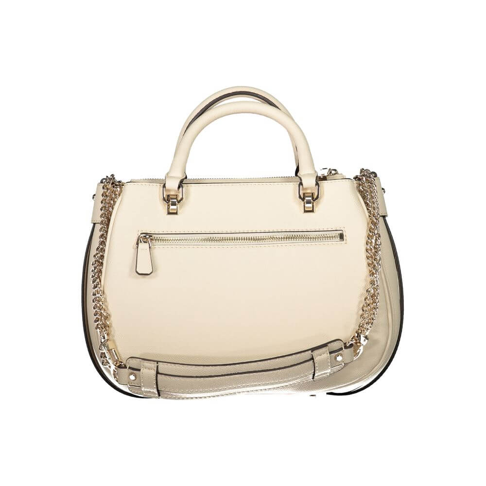 Alt Tag: Guess Jeans Beige Polyethylene Handbag with chain strap, zip closure, and multiple compartments