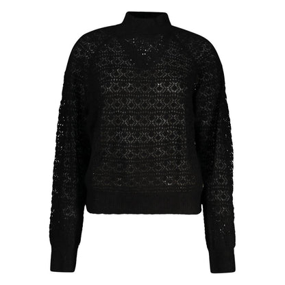 Guess Jeans Black Alpaca Leather Sweater with long-sleeved turtleneck, contrasting details, and logo application.