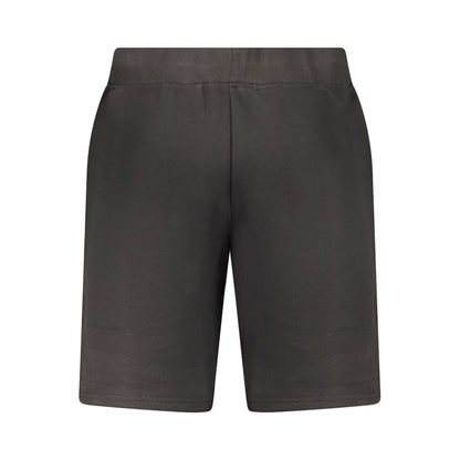 Back view of Guess Jeans Black Cotton Pant, featuring elastic waistband with laces, two pockets, contrasting details, and logo.