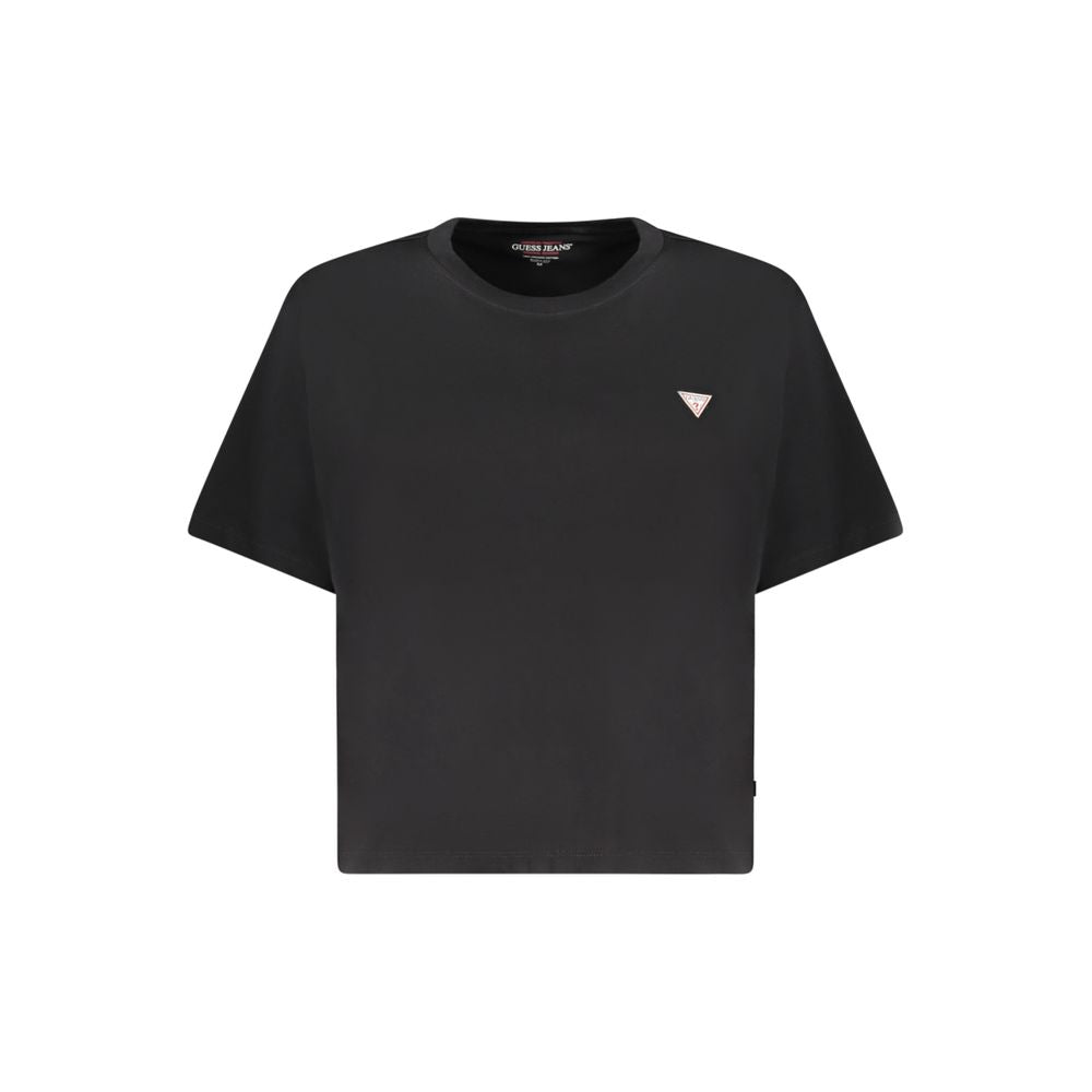 Guess Jeans Black Cotton Women T-Shirt with crew neck and applique logo