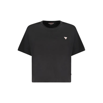 Guess Jeans Black Cotton Women T-Shirt with crew neck and applique logo