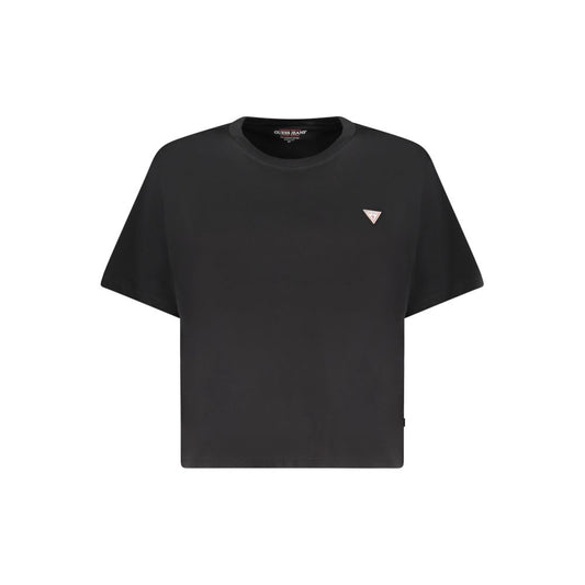 Guess Jeans Black Cotton Women T-Shirt with crew neck and applique logo