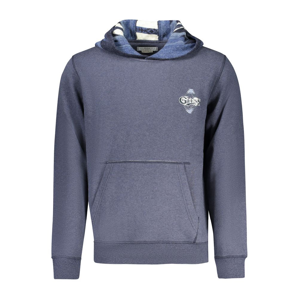 Alt Tag: Guess Jeans Blue Cotton Men Sweater with hood and central pocket, showcasing brand logo and embroidery in striking blue.