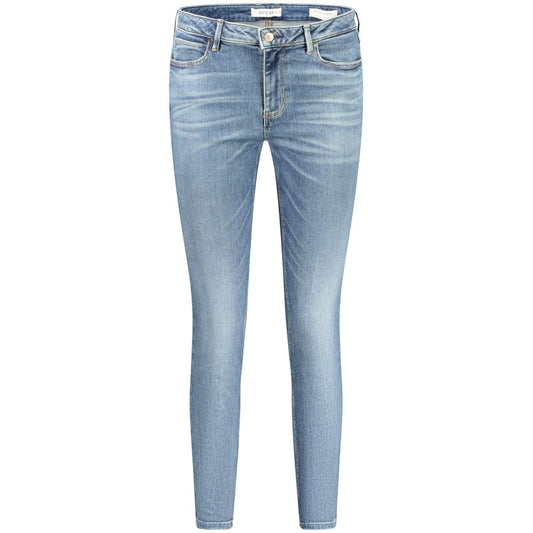 Guess Jeans Blue Recycled Cotton Women Jeans with five-pocket design and washed effect, eco-friendly fashion.